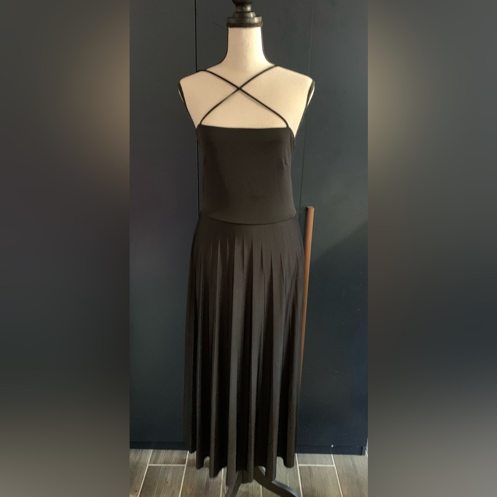 Black spaghetti strap dress.